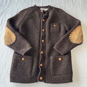 French Creek Sheep and Wool Co Brown Virgin Wool Cardigan Suede Elbow Patches M